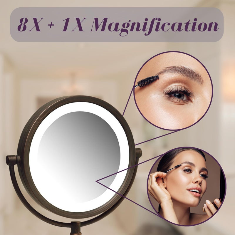 JERDON 8.5" Vanity Mirror with LED Lighting - 1X and 8X Magnification - Bronze Makeup Mirror - Model HL8808BZL - Image 4